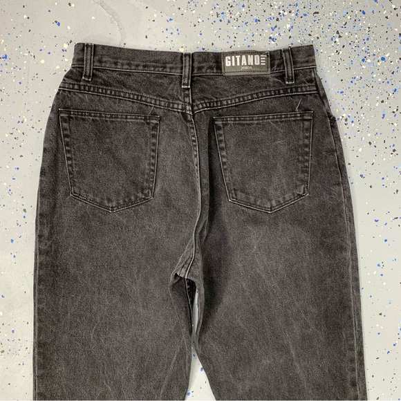 Vintage 80s Gitano Black Denim Jeans High Waist Tapered Leg 12 Petite 31"x29" - Picture 7 of 12